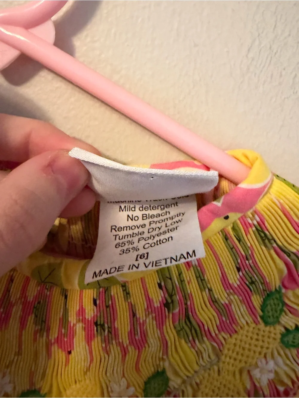 Delaney Yellow Pink Lemon-Print Smocked Dress